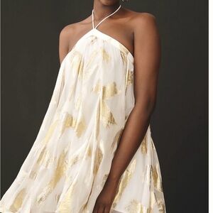 Pinnacle by Shruti Schancheti Elegant Gold and White Halter Dress